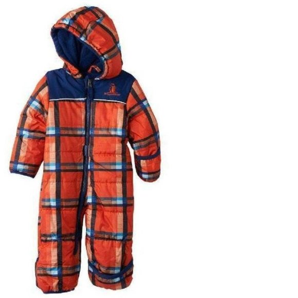 *Snowsuit Rugged Bear 3/6 months Red Plaid 1 Pc Hooded Snow Winter Zip Up Pram